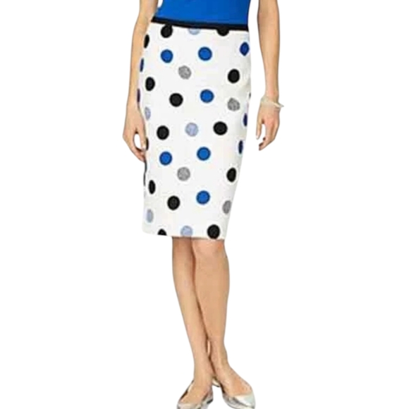 Talbots Dresses & Skirts - TALBOTS POLKA DOT COTTON  White/Blue/Black Pencil SKIRT Sz 2